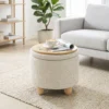 Hocker Met Opbergruimte, Ronde Zithocker Met Deksel, Linnenlook Voor Woonkamer, Slaapkamer, 38,5x38,5x33,5 Cm Beige