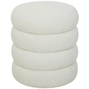 Hocker, Rond, Teddyfleece, Tot 120kg, Φ40x45H Cm, Wit