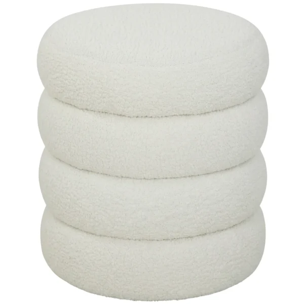 Hocker, Rond, Teddyfleece, Tot 120kg, Φ40x45H Cm, Wit
