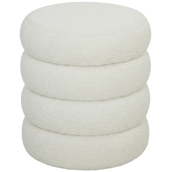 Hocker, Rond, Teddyfleece, Tot 120kg, Φ40x45H Cm, Wit
