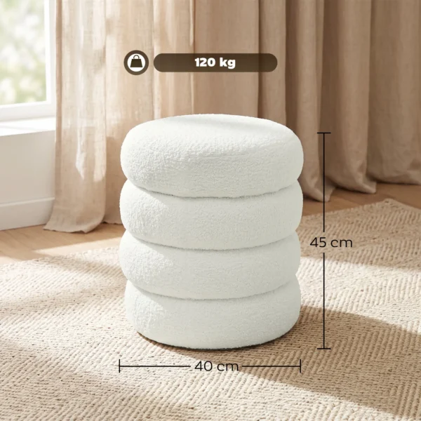 Hocker, Rond, Teddyfleece, Tot 120kg, Φ40x45H Cm, Wit