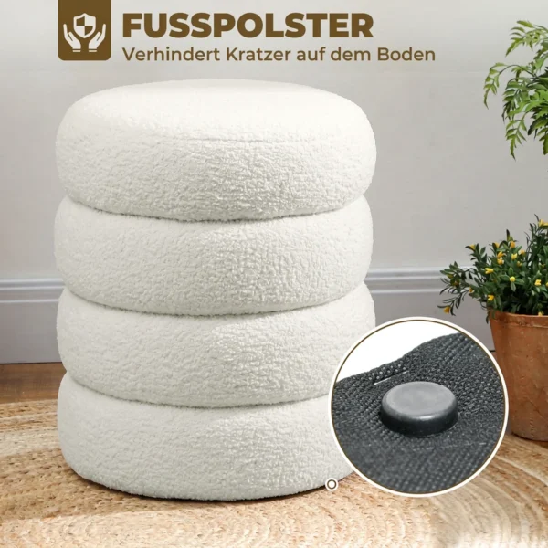 Hocker, Rond, Teddyfleece, Tot 120kg, Φ40x45H Cm, Wit