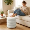 Hocker, Rond, Teddyfleece, Tot 120kg, Φ40x45H Cm, Wit