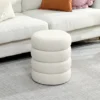 Hocker, Rond, Teddyfleece, Tot 120kg, Φ40x45H Cm, Wit