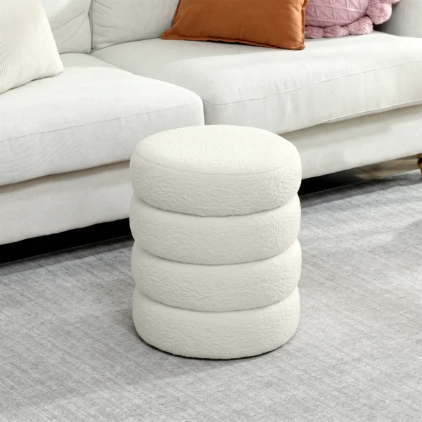 Hocker, Rond, Teddyfleece, Tot 120kg, Φ40x45H Cm, Wit