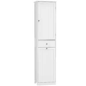 Hoge Badkamerkast Met Kantelbaar Wasvak, Smalle Badkamerkast 180cm Wit