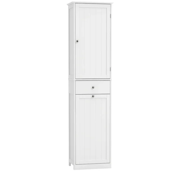 Hoge Badkamerkast Met Kantelbaar Wasvak, Smalle Badkamerkast 180cm Wit