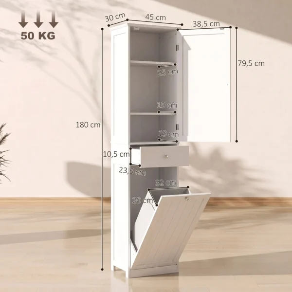 Hoge Badkamerkast Met Kantelbaar Wasvak, Smalle Badkamerkast 180cm Wit