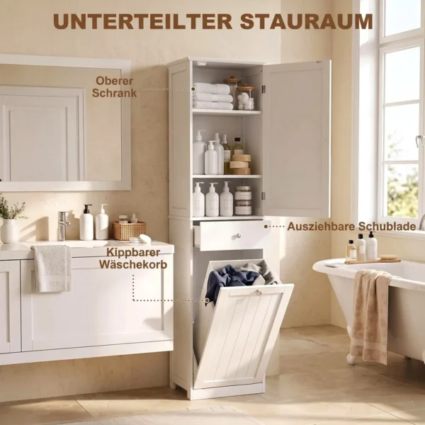 Hoge Badkamerkast Met Kantelbaar Wasvak, Smalle Badkamerkast 180cm Wit