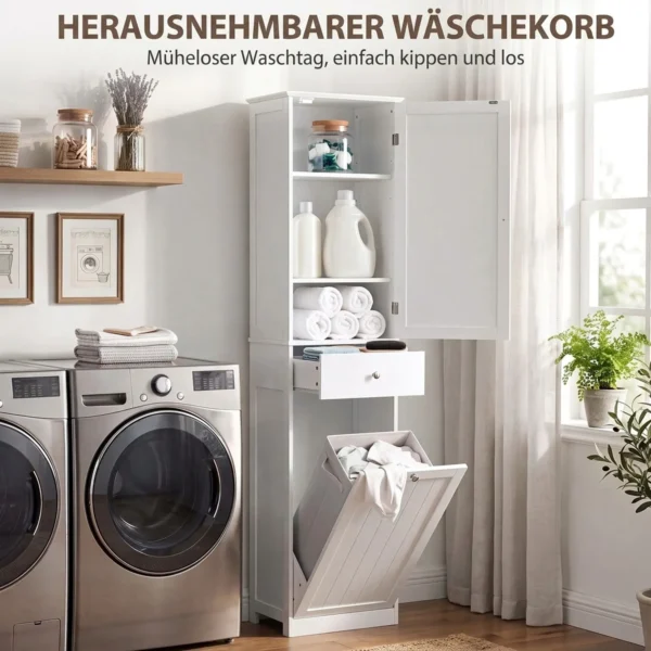 Hoge Badkamerkast Met Kantelbaar Wasvak, Smalle Badkamerkast 180cm Wit