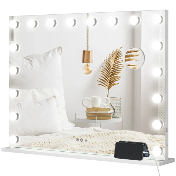 Hollywood Spiegel Met 18 LEDs Make upspiegel 80x60 Cm Cosmetische Spiegel Met 3 Lichtkleuren, Verstelbare Helderheid