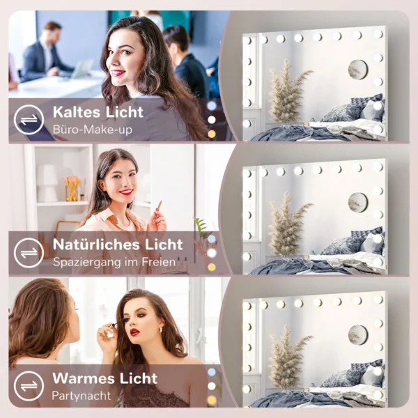 Hollywood Spiegel Met 18 LEDs Make upspiegel 80x60 Cm Cosmetische Spiegel Met 3 Lichtkleuren, Verstelbare Helderheid