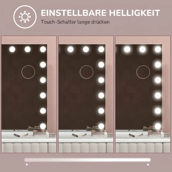 Hollywood Spiegel Met 18 LEDs Make upspiegel 80x60 Cm Cosmetische Spiegel Met 3 Lichtkleuren, Verstelbare Helderheid