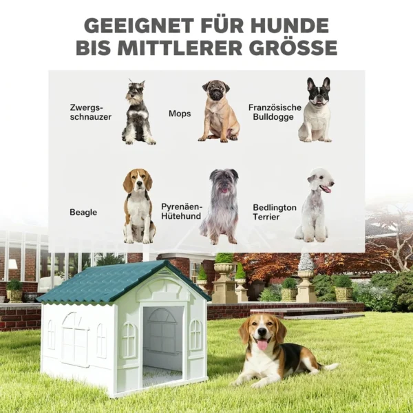 Hondenhok Met Zadeldak, Weerbestendig, Kunststof, 65 X 75,7 X 63 Cm, Blauw
