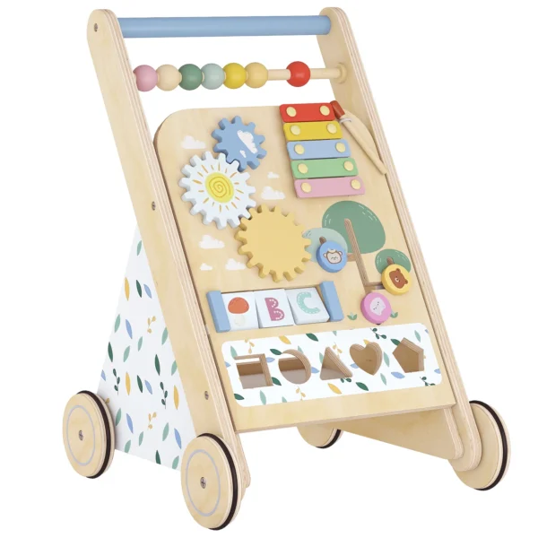 Houten Baby Loopwagen Loopondersteuning Met Wielen, Verstelbare Snelheid, Bouwblokken Voor Peuters Vanaf 18 Maanden