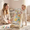 Houten Baby Loopwagen Loopondersteuning Met Wielen, Verstelbare Snelheid, Bouwblokken Voor Peuters Vanaf 18 Maanden
