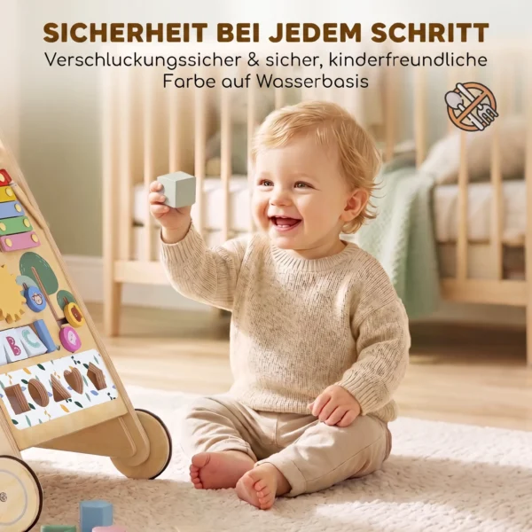 Houten Baby Loopwagen Loopondersteuning Met Wielen, Verstelbare Snelheid, Bouwblokken Voor Peuters Vanaf 18 Maanden