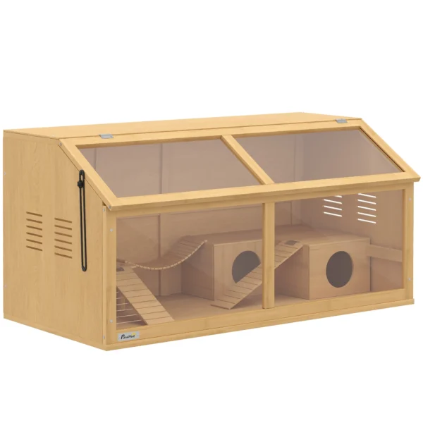 Houten Hamsterkooi 100 X 52 X 50 Cm Grote Knaagdierkooi Met Opbergruimte Klapdak Acrylraam Ventilatieopening Platform
