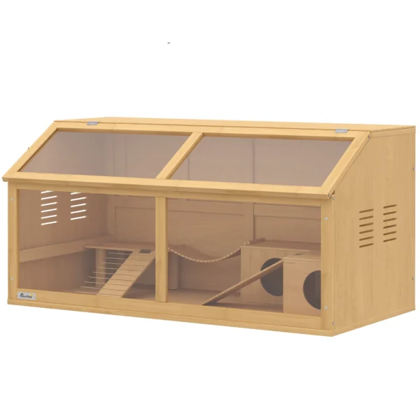 Houten Hamsterkooi 100 X 52 X 50 Cm Grote Knaagdierkooi Met Opbergruimte Klapdak Acrylraam Ventilatieopening Platform
