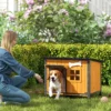 Houten Hondenhok Buiten Met Openklapbaar Asfaltdak, Uitneembare Vloer, Deurgordijn, Stalen Frame 84,5x62x65cm