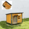Houten Hondenhok Buiten Met Openklapbaar Asfaltdak, Uitneembare Vloer, Deurgordijn, Stalen Frame 84,5x62x65cm