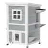 Houten Kattenhuis Met 2 Verdiepingen, Winterbestendig, Waterdicht, Kattenhut Met Asfaltdak, Trappen, Ramen, Kattengrot, Outdoor Schuilhut Voor Buiten, Tuin, Balkon 51 X 51 X 81,3 Cm Lichtgrijs