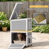 Houten Kattenhuis Met 2 Verdiepingen, Winterbestendig, Waterdicht, Kattenhut Met Asfaltdak, Trappen, Ramen, Kattengrot, Outdoor Schuilhut Voor Buiten, Tuin, Balkon 51 X 51 X 81,3 Cm Lichtgrijs