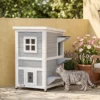 Houten Kattenhuis Met 2 Verdiepingen, Winterbestendig, Waterdicht, Kattenhut Met Asfaltdak, Trappen, Ramen, Kattengrot, Outdoor Schuilhut Voor Buiten, Tuin, Balkon 51 X 51 X 81,3 Cm Lichtgrijs