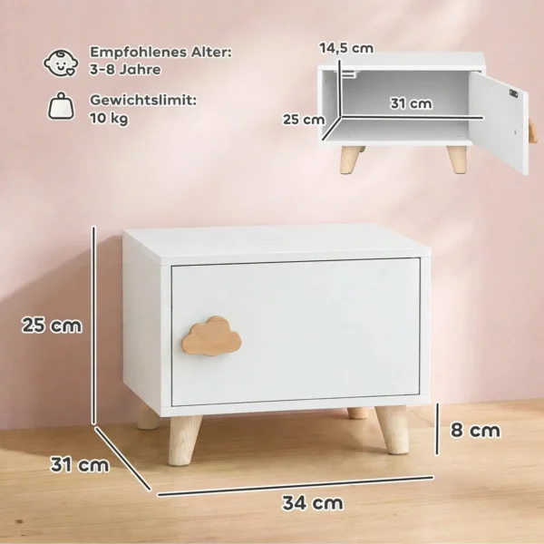 Houten Kindernachtkastje Met Opbergvak, Bijzettafel Voor Slaap En Woonkamer, Wit