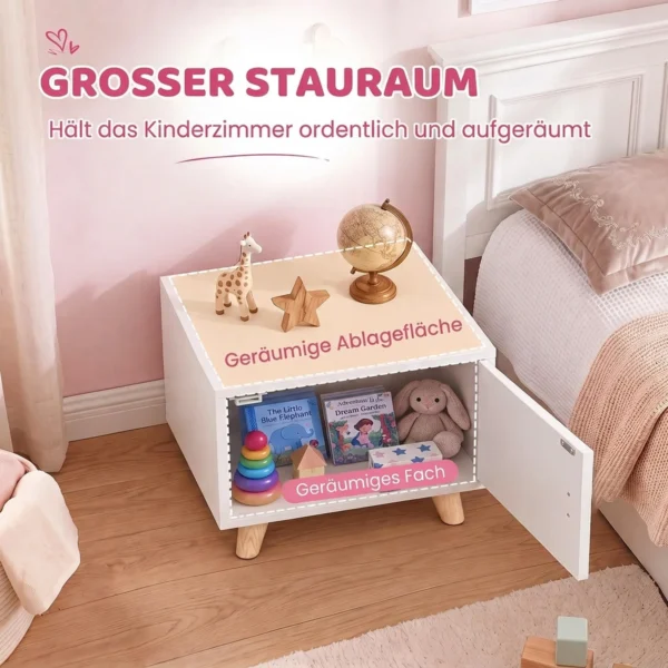 Houten Kindernachtkastje Met Opbergvak, Bijzettafel Voor Slaap En Woonkamer, Wit