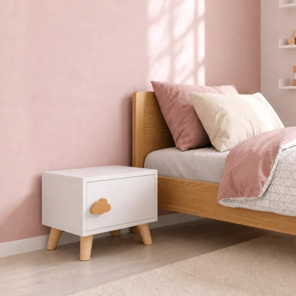 Houten Kindernachtkastje Met Opbergvak, Bijzettafel Voor Slaap En Woonkamer, Wit