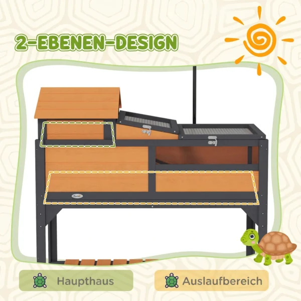 Houten Schildpaddenverblijf Met 2 Verdiepingen, Schildpaddenverblijf Met Plank, Lampenhouder, Hoofdhuis, Acrylvenster, Klapdak