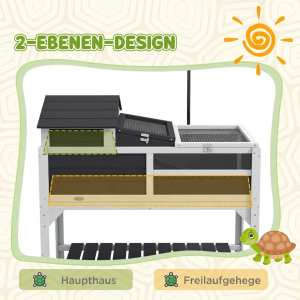 Houten Schildpaddenverblijf Met 2 Verdiepingen, Schildpaddenverblijf Met Plank, Lampenhouder, Hoofdhuis, Acrylvenster, Klapdak