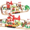 Houten Treinset 91 Delen Treinset Met Kraan, Treinen, Bouwvoertuigen, Rails Brug Voor Kinderen Vanaf 3 Jaar