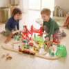 Houten Treinset 91 Delen Treinset Met Kraan, Treinen, Bouwvoertuigen, Rails Brug Voor Kinderen Vanaf 3 Jaar