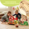Houten Treinset 91 Delen Treinset Met Kraan, Treinen, Bouwvoertuigen, Rails Brug Voor Kinderen Vanaf 3 Jaar