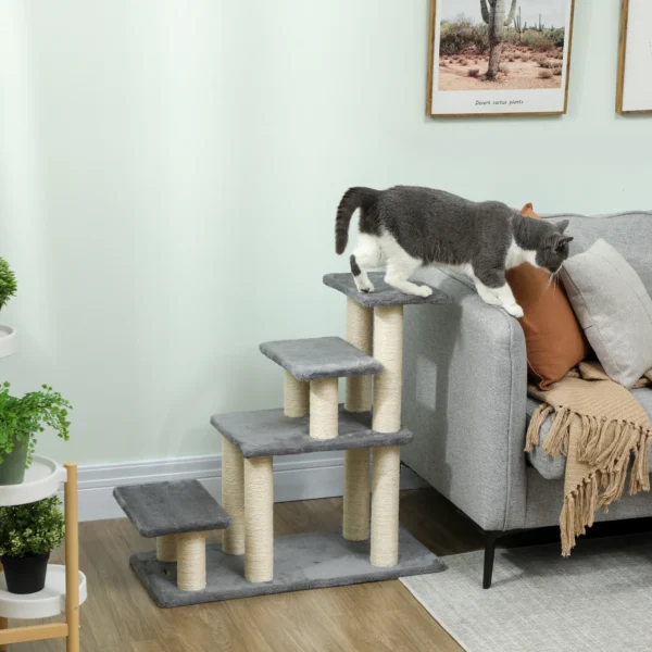 Hundetreppe 4 Stufen 68 Cm Hoch Verstellbar Haustiertreppe Für Kleine Hunde Katzentreppe Sisal Kratzbäumen, Spielball