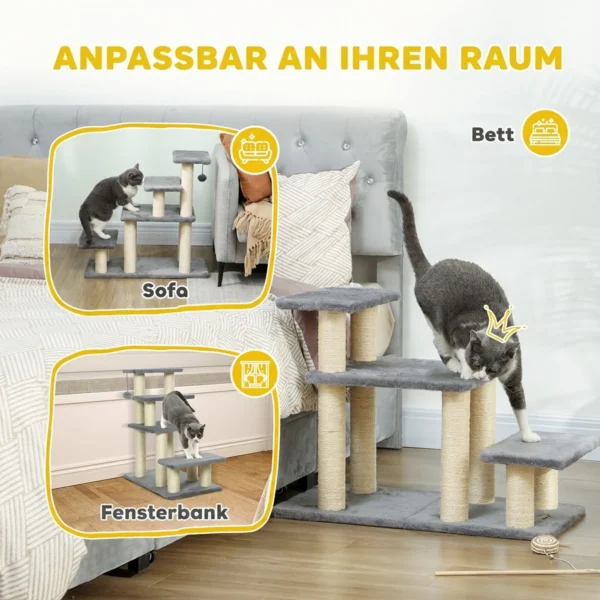 Hundetreppe 4 Stufen 68 Cm Hoch Verstellbar Haustiertreppe Für Kleine Hunde Katzentreppe Sisal Kratzbäumen, Spielball