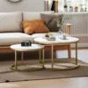 In Elkaar Schuifbare Salontafels Set Van 2 In Marmerlook Wit En Goud