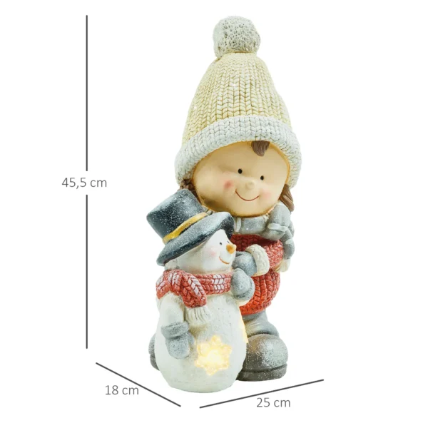 Kabouter Met Sneeuwpop, Tuinkabouter, 4 LED's, Op Batterijen, 25 X 18 X 45,5 Cm