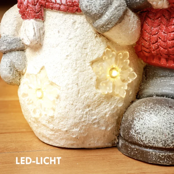 Kabouter Met Sneeuwpop, Tuinkabouter, 4 LED's, Op Batterijen, 25 X 18 X 45,5 Cm