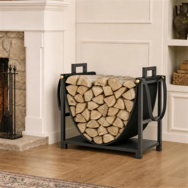 Kaminhoutrek 47,5 X 33 X 44cm Verhoogd Brandhoutrek Met Canvas Draagtas Tot 50 Kg Indoor Outdoor