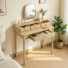 Kaptafel Met Draaibare Spiegel, Grenenhouten Kaptafel Met 4 Lades, Opbergruimte Voor Slaapkamer, Eiken