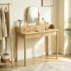 Kaptafel Met Draaibare Spiegel, Grenenhouten Kaptafel Met 4 Lades, Opbergruimte Voor Slaapkamer, Eiken