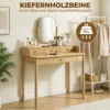 Kaptafel Met Draaibare Spiegel, Grenenhouten Kaptafel Met 4 Lades, Opbergruimte Voor Slaapkamer, Eiken