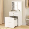 Kaptafel Met Spiegel En Gestoffeerde Kruk, Compacte Kaptafel Met Kast, Laden En Open Planken, Wit