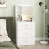 Kaptafel Met Spiegel En Gestoffeerde Kruk, Compacte Kaptafel Met Kast, Laden En Open Planken, Wit