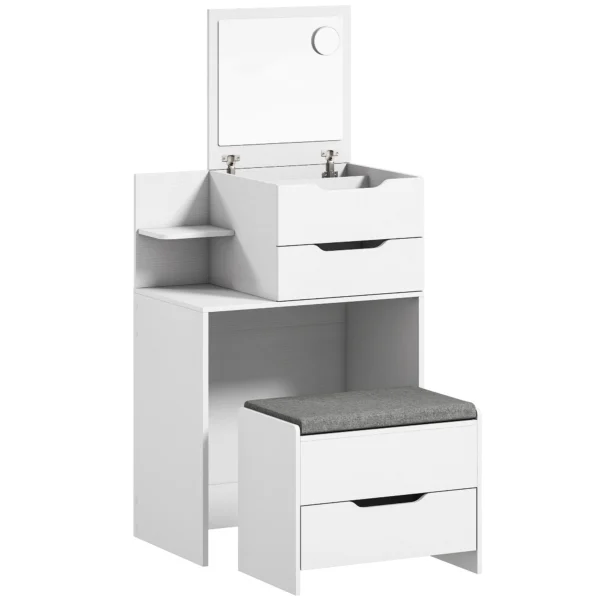 Kaptafel Met Spiegel En Kruk Met Klapspiegel, Make uptafel Met Lades, Wit