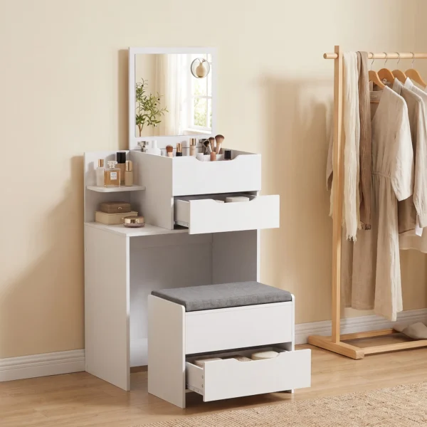 Kaptafel Met Spiegel En Kruk Met Klapspiegel, Make uptafel Met Lades, Wit