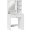Kaptafel Met Spiegel, Lade, 3 laags Zijplank, Spaanplaat, Wit